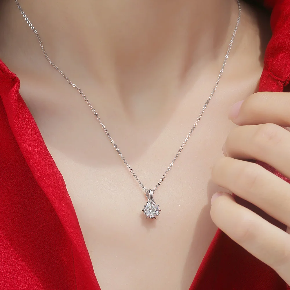 Moissanite Diamond Necklace for Women 0.5-1 CT 925 Sterling Silver Pendant VVS1 Excellent Cut D Color Fine Jewelry Chain- Bloom