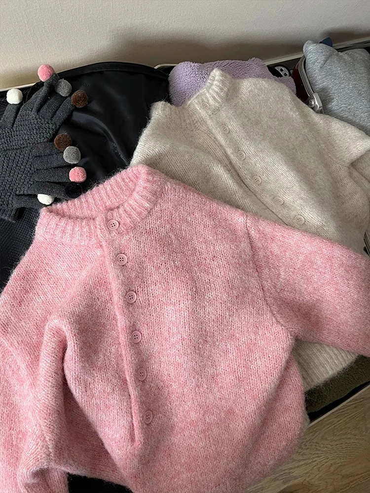 French Vintage Sweater Women Streetwear Button Loose Casual Lazy Wind Pullovers Autumn Winter Soft Harajuku Long Sleeve Jumpers