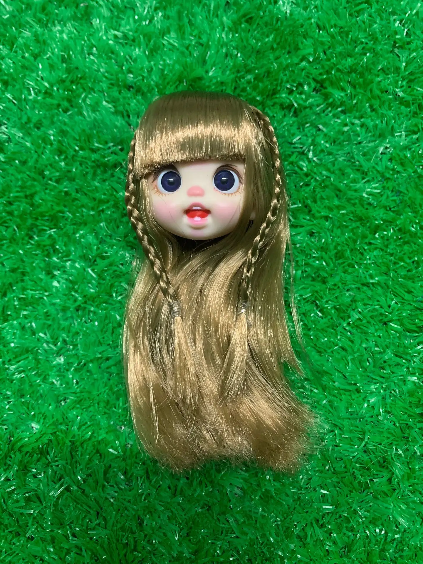 1/12 Smiling Emoticon Girl Short Hair Doll Head Accessorie Cartoon-style Big Eyes/Long Straight Hair DIY Dress-up OB11 Doll Head