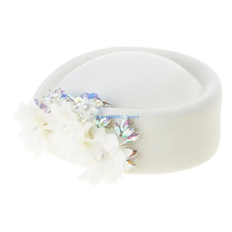 T3LC أنيقة زهرة مضيفة قبعة الصوف الكنيسة الفاسناتور قبعة لسباق الخيل زي حفلة قبعة بيريه للمناسبة الرسمية #3