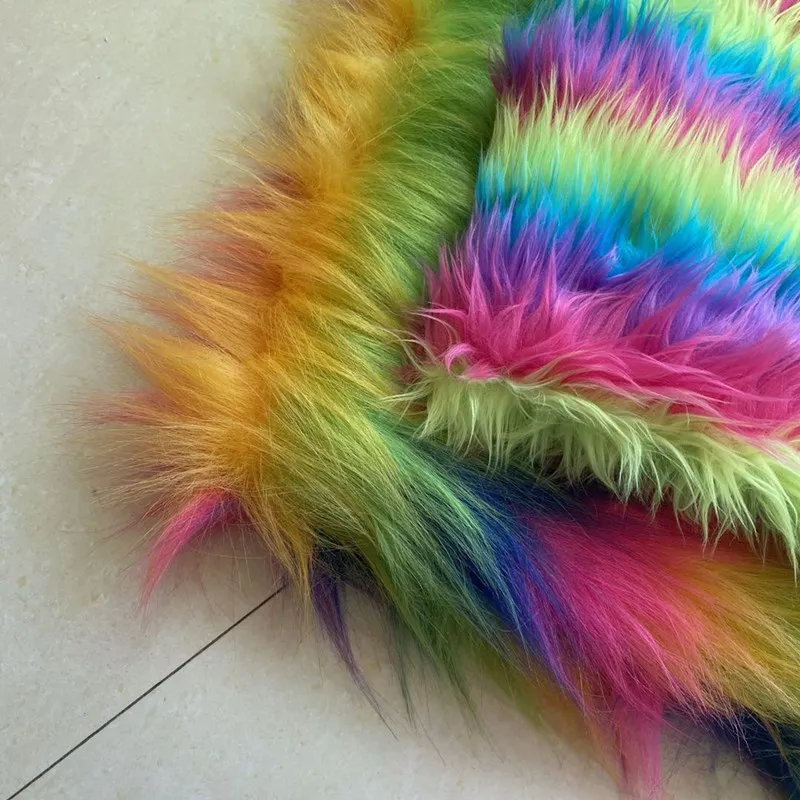 

Rainbow Faux Fur Fabric Doll Making Supplies Embroidered Long Plush Artificial Skin Fabric Toy Stuffing Sponge Pad