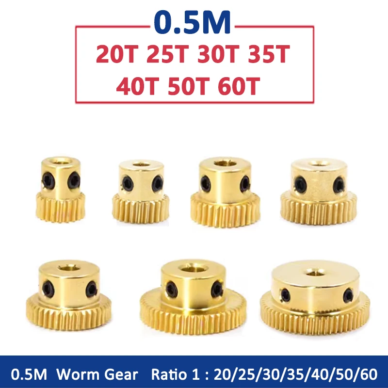 Latão Worm Gear Module, Turbina de Cobre, Relação de Velocidade 1:20, 25, 30, 35, 40, 50, 60 Dentes, 0.5 m, 4, 5, 6mm, 20, 25, 30, 35, 40, 50, 60 furo, 1PC