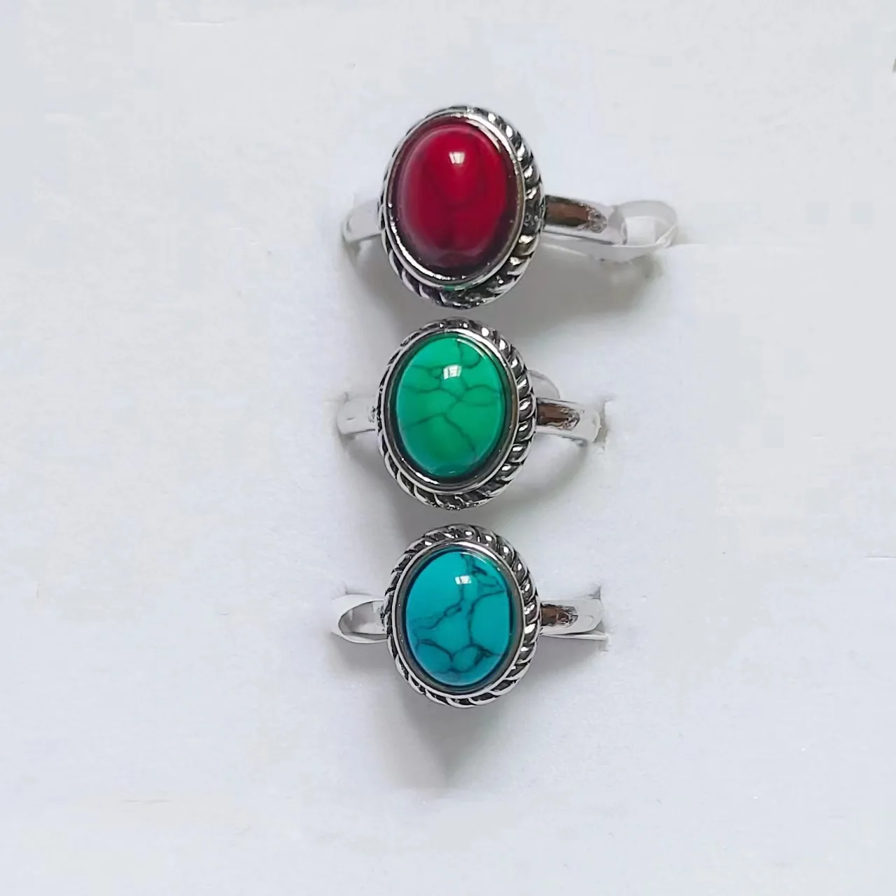 Stainless Steel Rings Tentacles Jewelry Imitation Turquoise Opening Adjustable Ring Retro Simple Oval Men's and Women's Rings