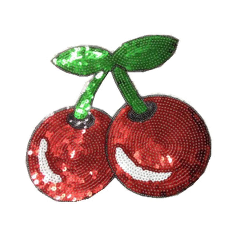 Cherries Pattern Clothes Patches Lovely Sequin Applique Costume Paste DIY Hand Works Decorations