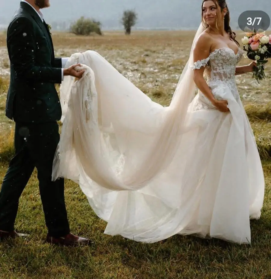 Vestido De novia bohemio con hombros descubiertos para mujer, vestido De novia largo hasta el suelo, corte en A Civil, bohemio, hecho a medida, país De Mariee