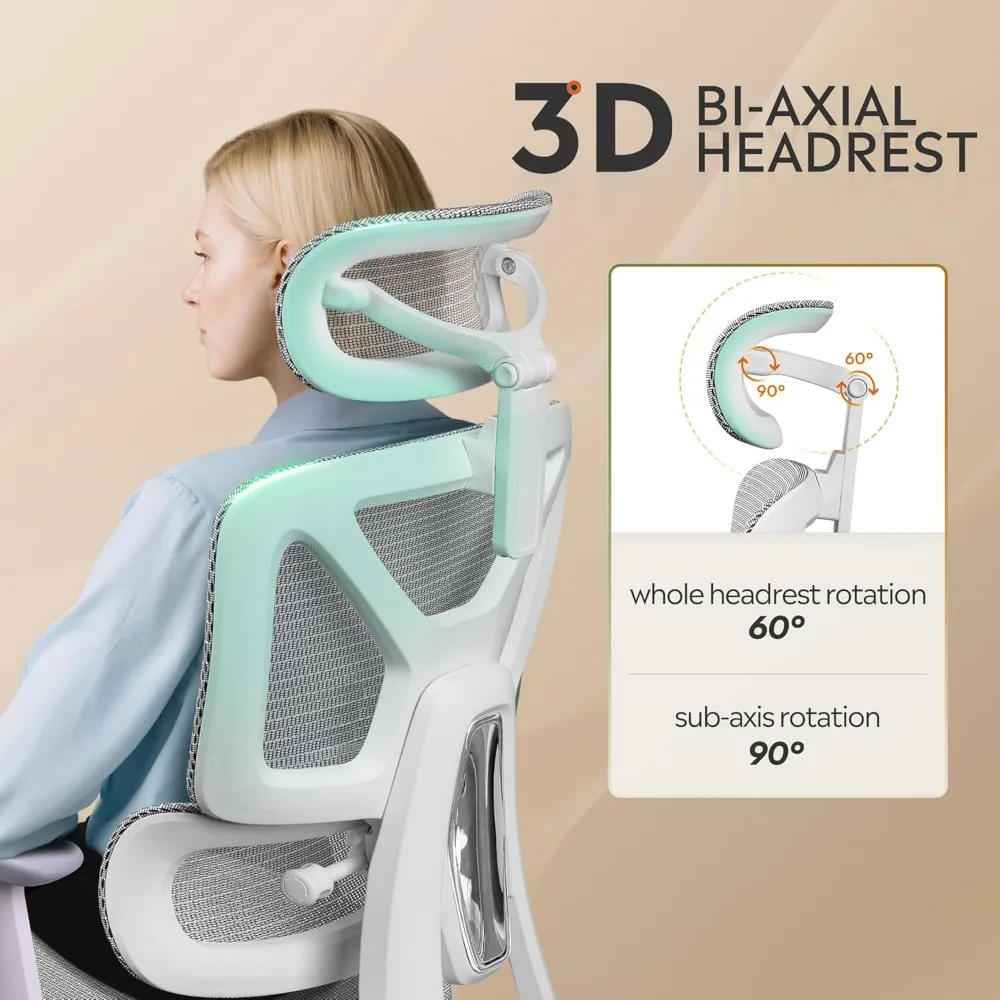 كرسي مكتب شبكي مريح مع مسند للقدمين، شديد التحمل، كرسي كمبيوتر منزلي مريح عالي الظهر مع قطني