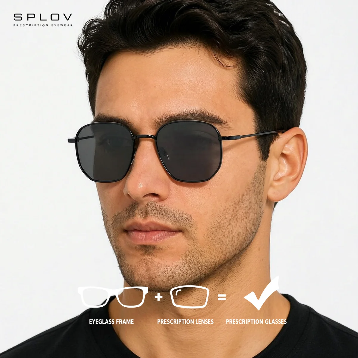 SPLOV Polygon Prescription Sunglasses Metal Double‑Bridge Frame Customizable Photochromic Polarized Optical Sun Glasses