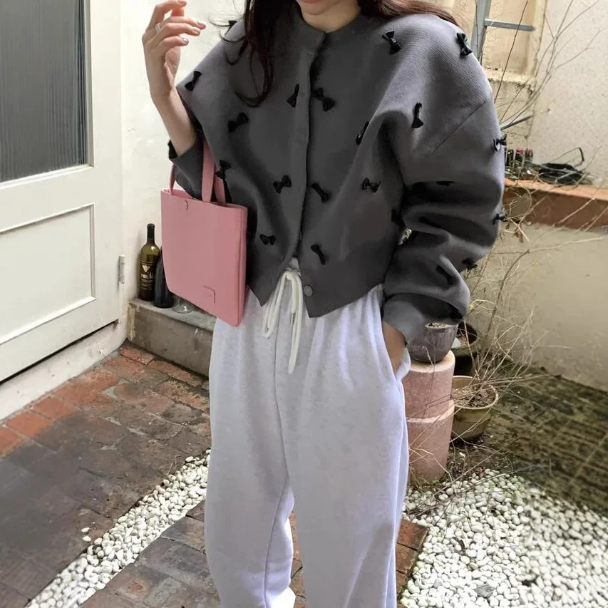 

Bows Women Sweaters Korean Fashion Chic Sweet Vintage Cardigans Loose Autumn Winter Warm Retro Sueter Mujer