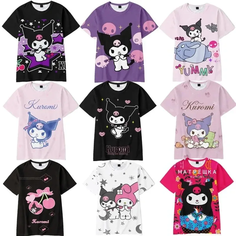 Anime Cartoon Summer Kuromi T-Shirt My Melody Hello Kitty 3D Print Cartoons Clothes Kid Girl Boy Fashion T Shirt Casual Tops