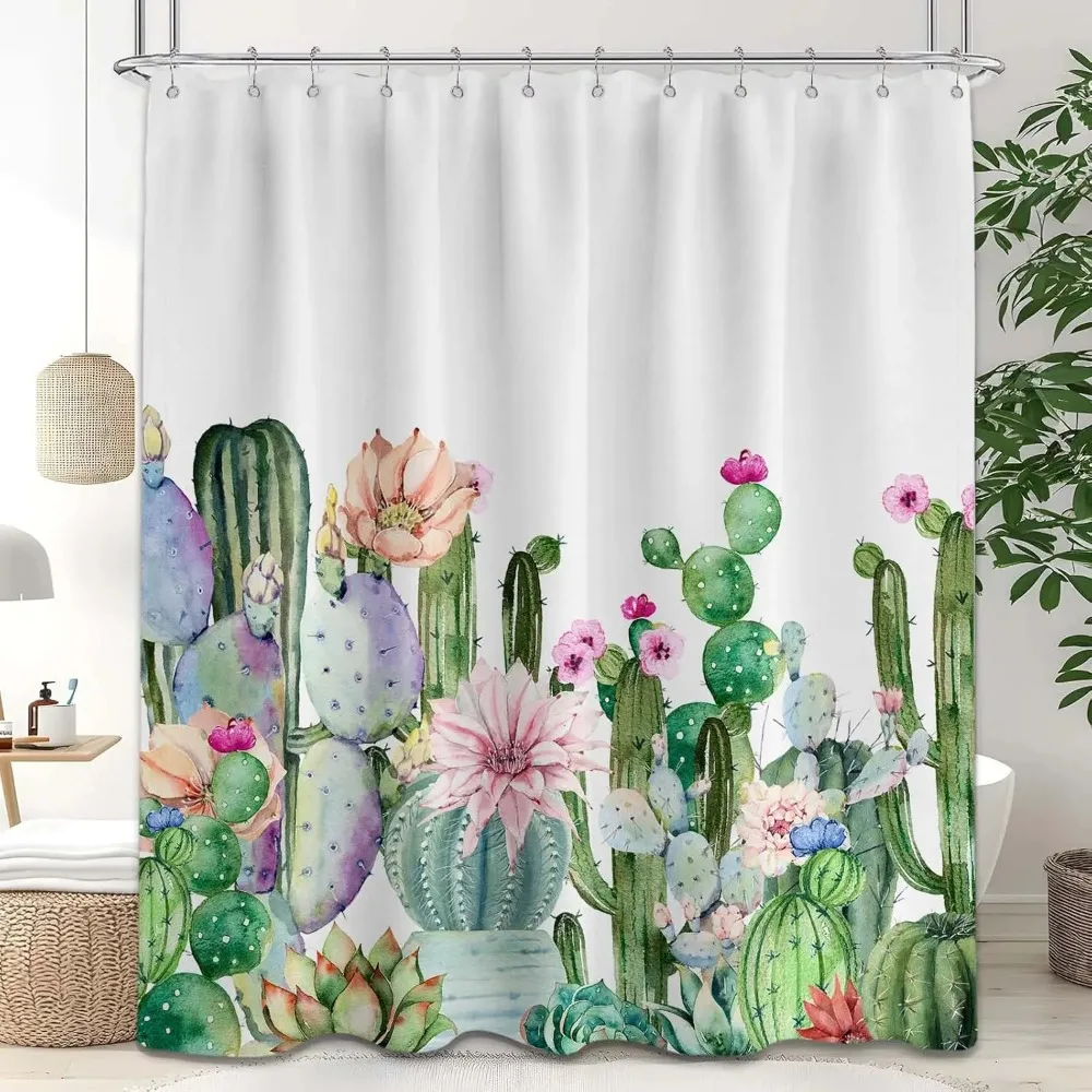 

Cactus Printed Shower Curtain Desert Botanical Succulent Western for Bathroom Decor