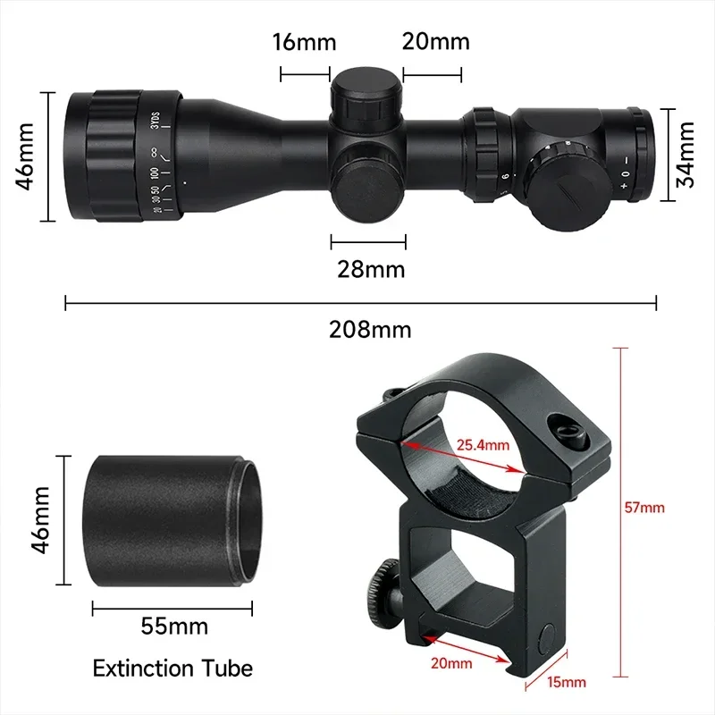 2-6x32AOE Optical Scope Tri-Illuminated Red/Green/blue Adjustable Riflescope Tactical Sniper Airsoft Scope Hunting Accessories