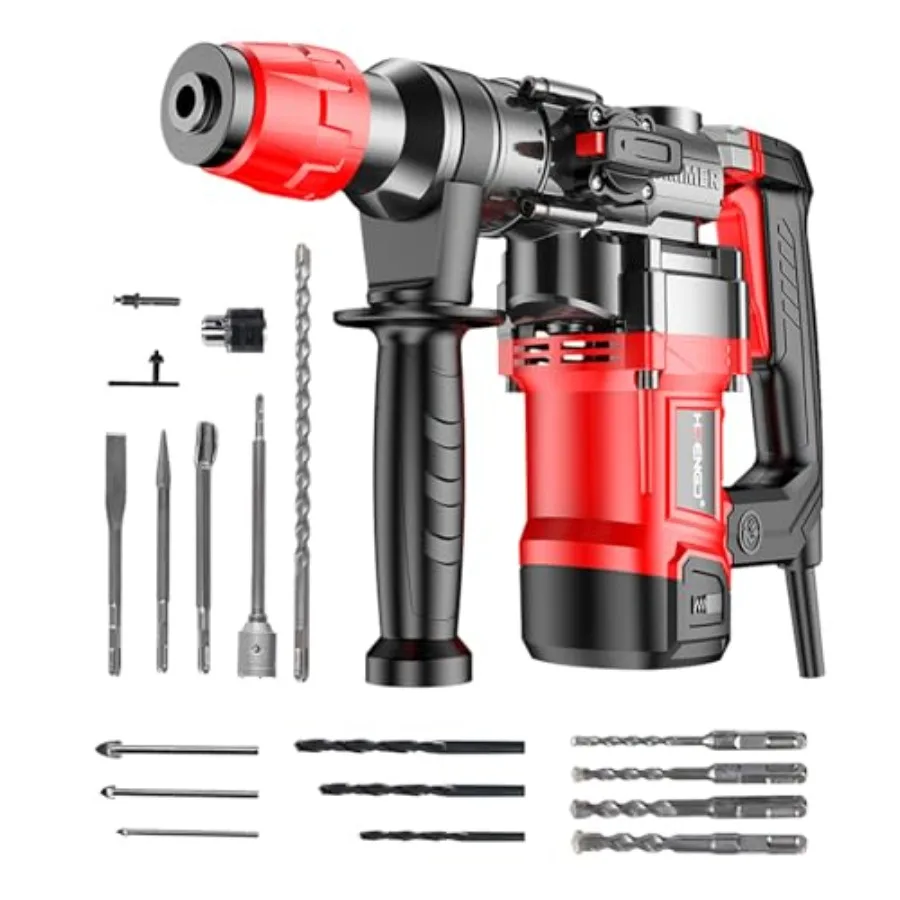 

Rotary Hammer Drill with Safety Clutch 1100 RPM AC Corded Rotomartillo for Concrete - Including 6 Drill Bits Carbon Bru