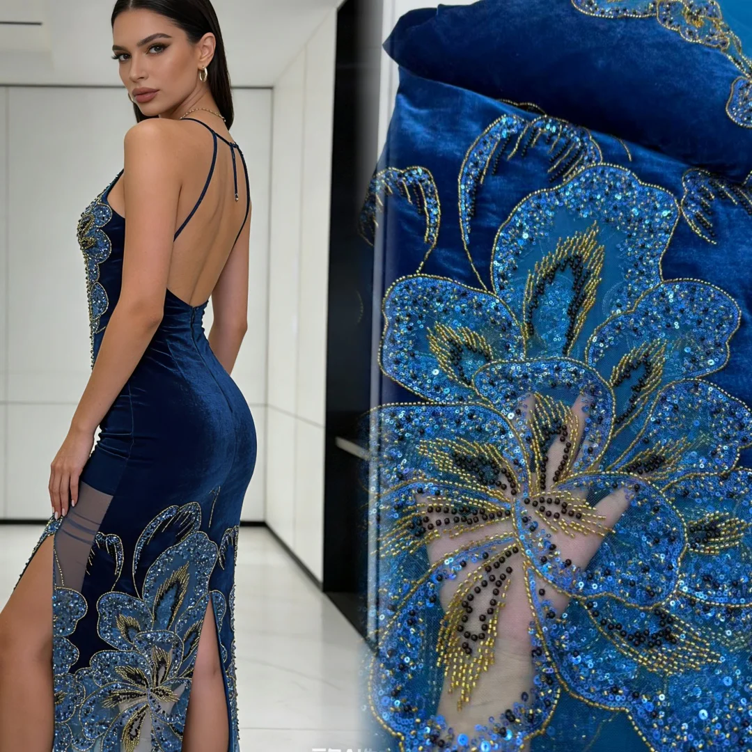 

Элитная африканская кружевная ткань 2026 года, 5 ярдов, бархатное кружево, тюль с бисером, вышитая нигерийская ткань для пошива свадебных платьев