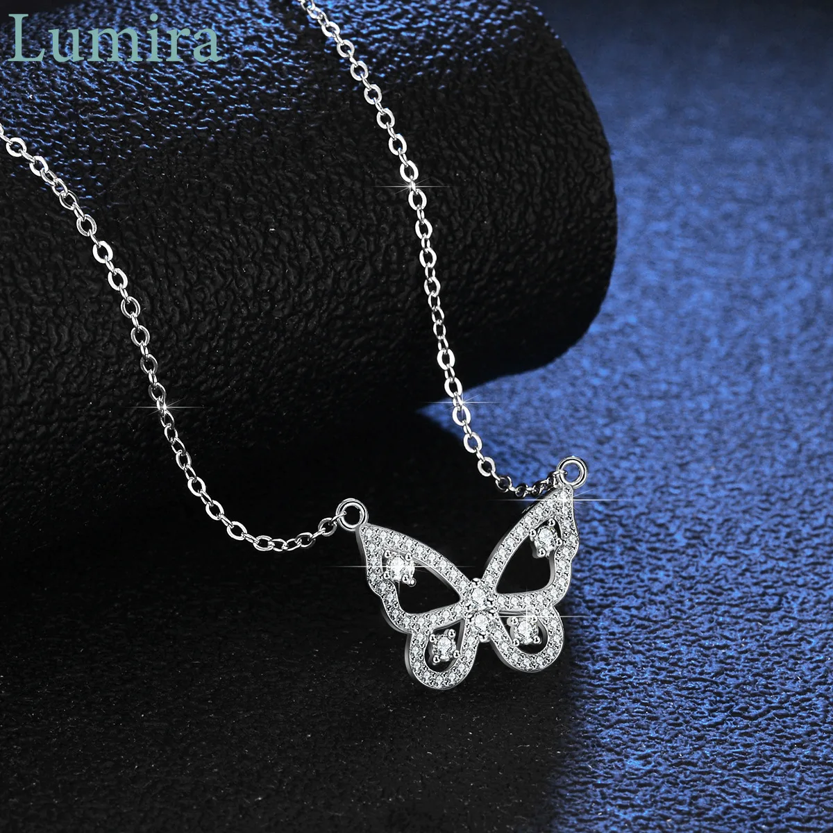 Lumira Women's Fashion Butterfly Platinum PT950 Collarbone Necklace Set with Moissanite Pendant Wedding Fine Jewelry Gifts