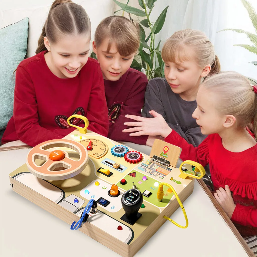 Montessori Busy Board Sensory Toys Wooden Wooden Montessori Busy Board Steering Wheel Toy Activity Board for Toddlers 1-3