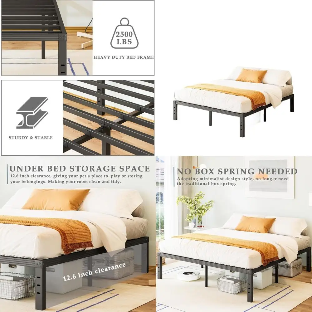 

Металлический каркас кровати на платформе размера «queen-size 14, не требуется коробчатая пружина, сверхмощная, простая сборка, тихий, черный