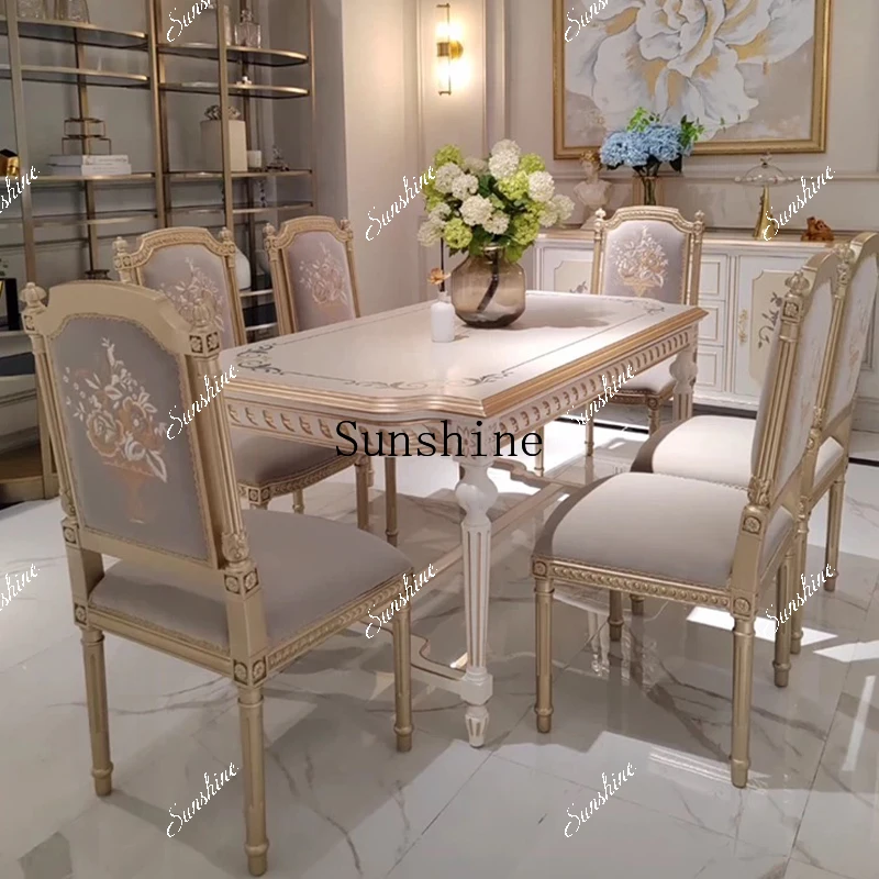 Modern luxury carved dining table high-end villa living room rectangular dining table  FT