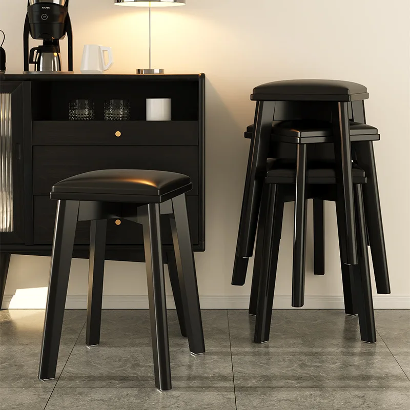 Soft bag stool, living room square stool, household stool that does not take up space, solid wood dining stool, dressing
