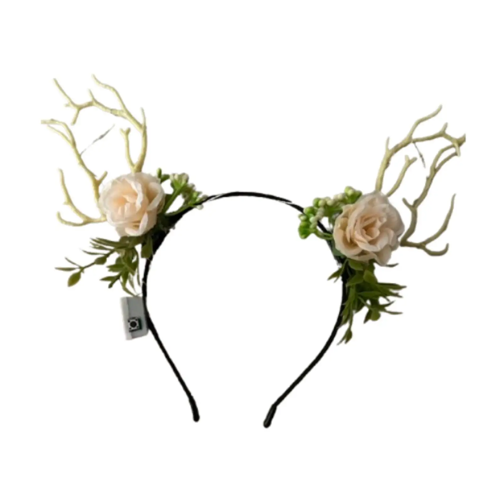 Light up Deer Antlers Flowers Headband for Birthday Night Markets Roles Play