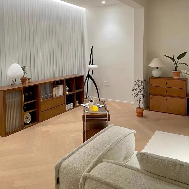 Picture 4: Solid wood combination bookcase Sliding door storage cabinet Middle antique TV cabinet Japanese-style small apartment floor