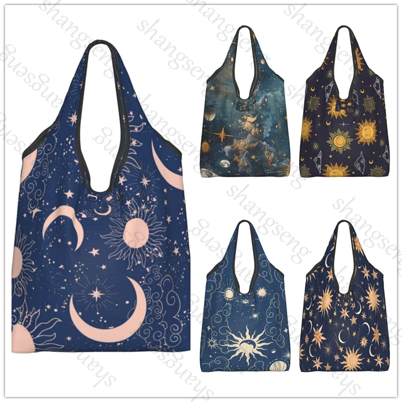 

Sun and Moon Fashion shopping shoulder tote bag foldable eco-friendly shopping bag large capacity portable handbag