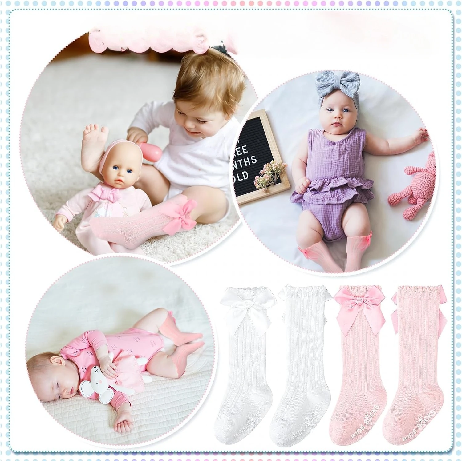 

New Girls Stockings Toddler Knee High Bubble Mouth Stockings Baby Bowknot Cotton Nonslip Toddler Stocks Lace Stocking For Girl