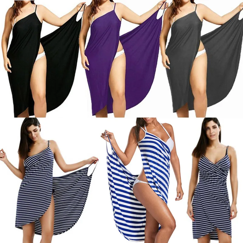 Summer Women One Piece Cross Pareo Beach Cover Up Wrap Dress 2022 Casual Loose Bikini Bathing Suit Beachwear Women Clothing