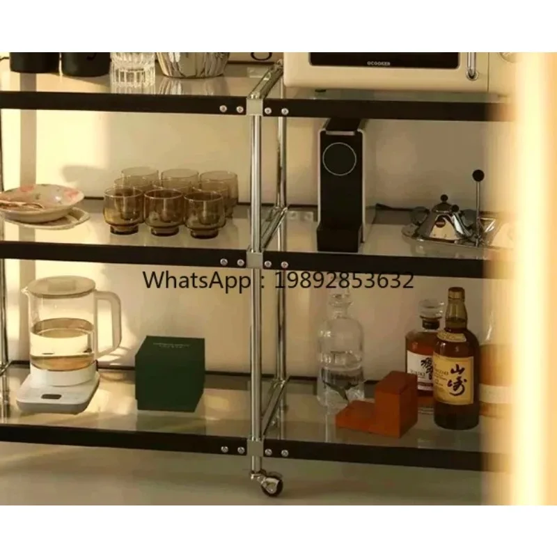 b27 medieval stainless steel shelf solid wood storage display dining side cabinet floor multi-layer bookshelf