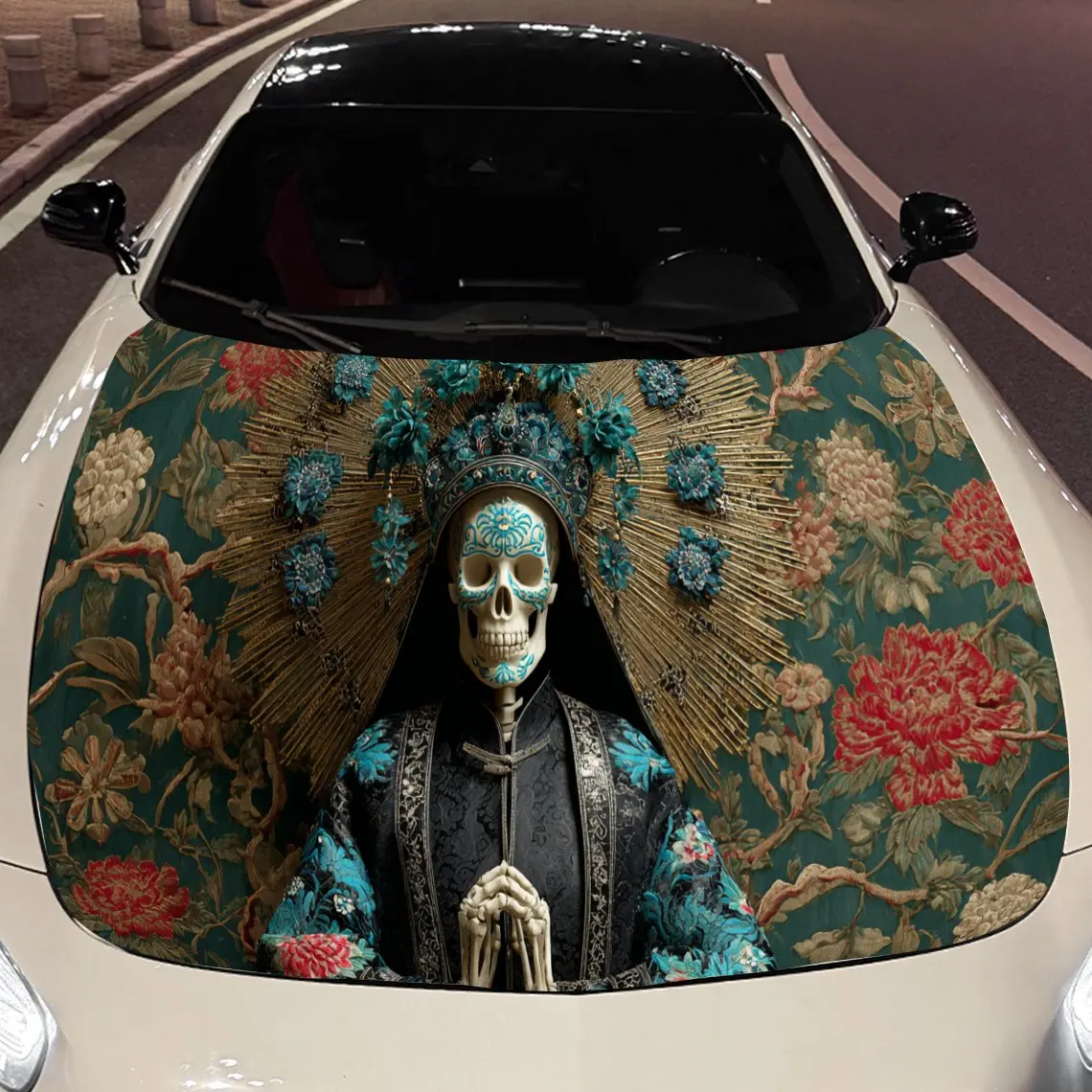 Ancient Skeleton Car Hood Sticker PVC Self Waterproof Stick, Striking Auto Exterior Accessories Decor Protect Gift for Car Lover