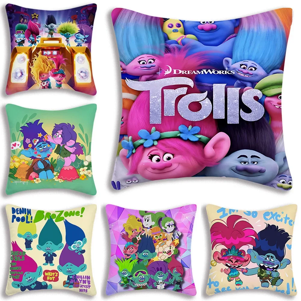 Trolls Cartoon Pillow Covers Cartoon Sofa Decorative Home Double-sided Printing Short Plush Cute Cushion Cover