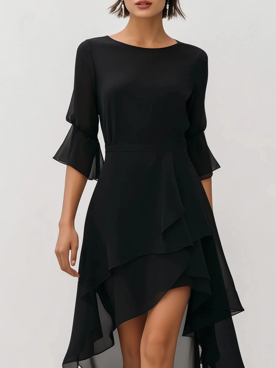 vestido-de-noche-formal-personalizado-negro-sencillo-con-cuello-redondo-y-manga-media-de-gasa-con-volantes-y-corte-a-hasta-la-rodilla-para-mujer