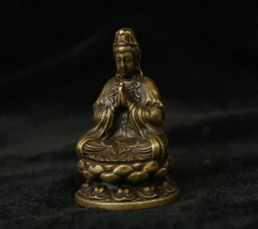 Chinese Buddhism Brass Copper Seat Kwan-yin Guan Yin Goddess Statue Sculpture