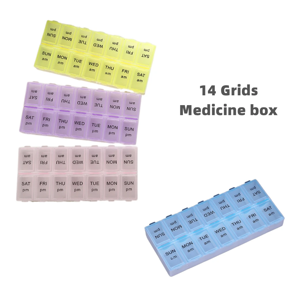 7 Days Weekly 14 Grids Pill Case Medicine Tablet Dispenser Organizer Pill Box Splitters Pill Storage Organizer Container