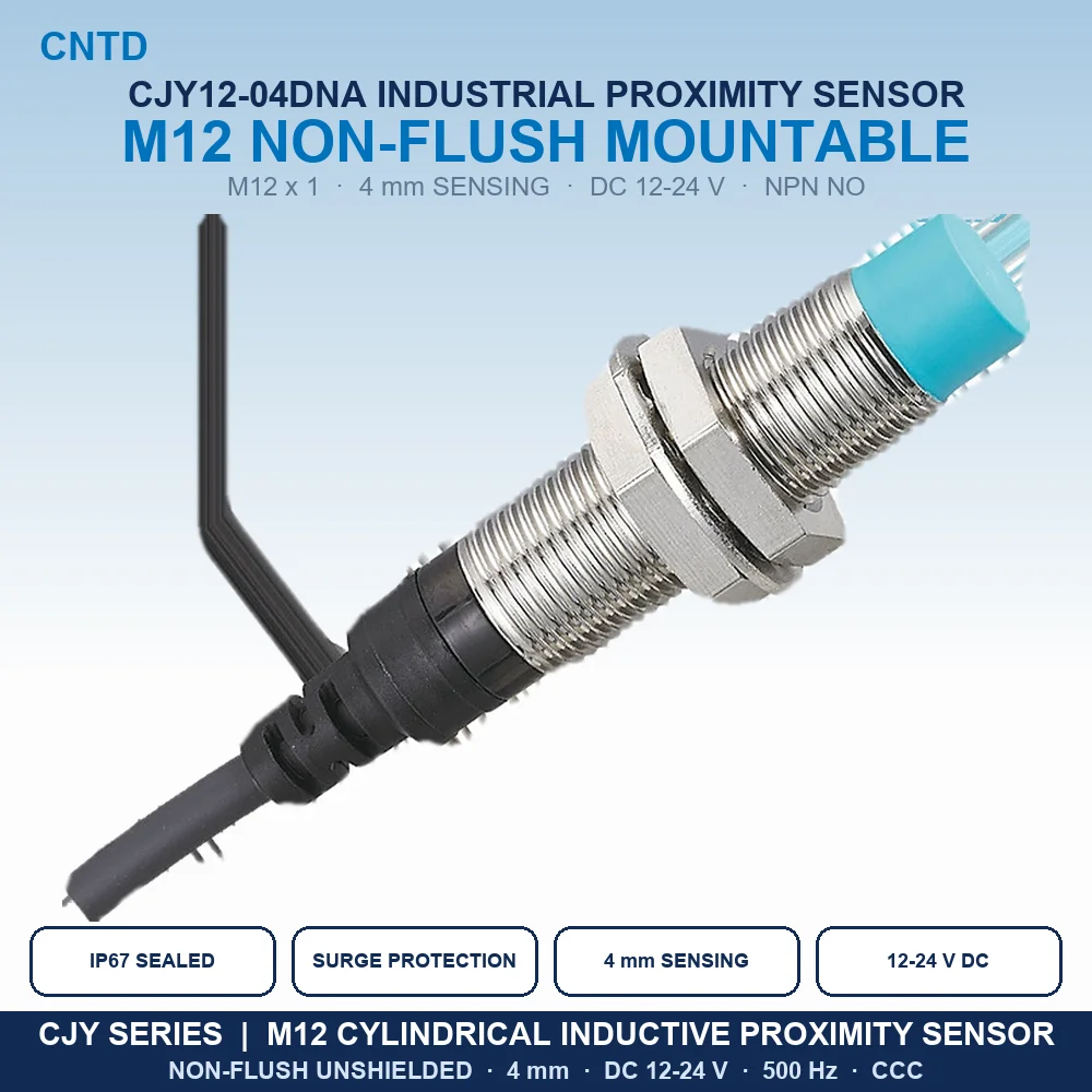 Inductive Proximity Sensor M12 Non-Flush NPN NO 3-Wire 4mm IP67 Approach Switch DC12-24V 500Hz 2M Cable CJY12-04DNA