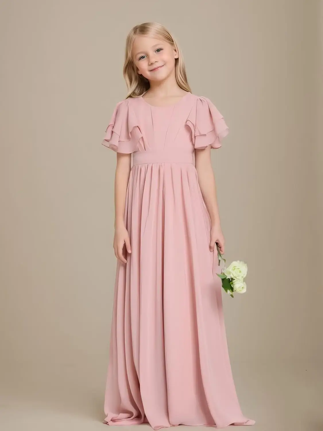 فساتين وصيفة الشرف للصغار 2025 بأكمام قصيرة من الشيفون فساتين فتاة الزهور فساتين حفلات للفتيات فساتين فتاة الزهور