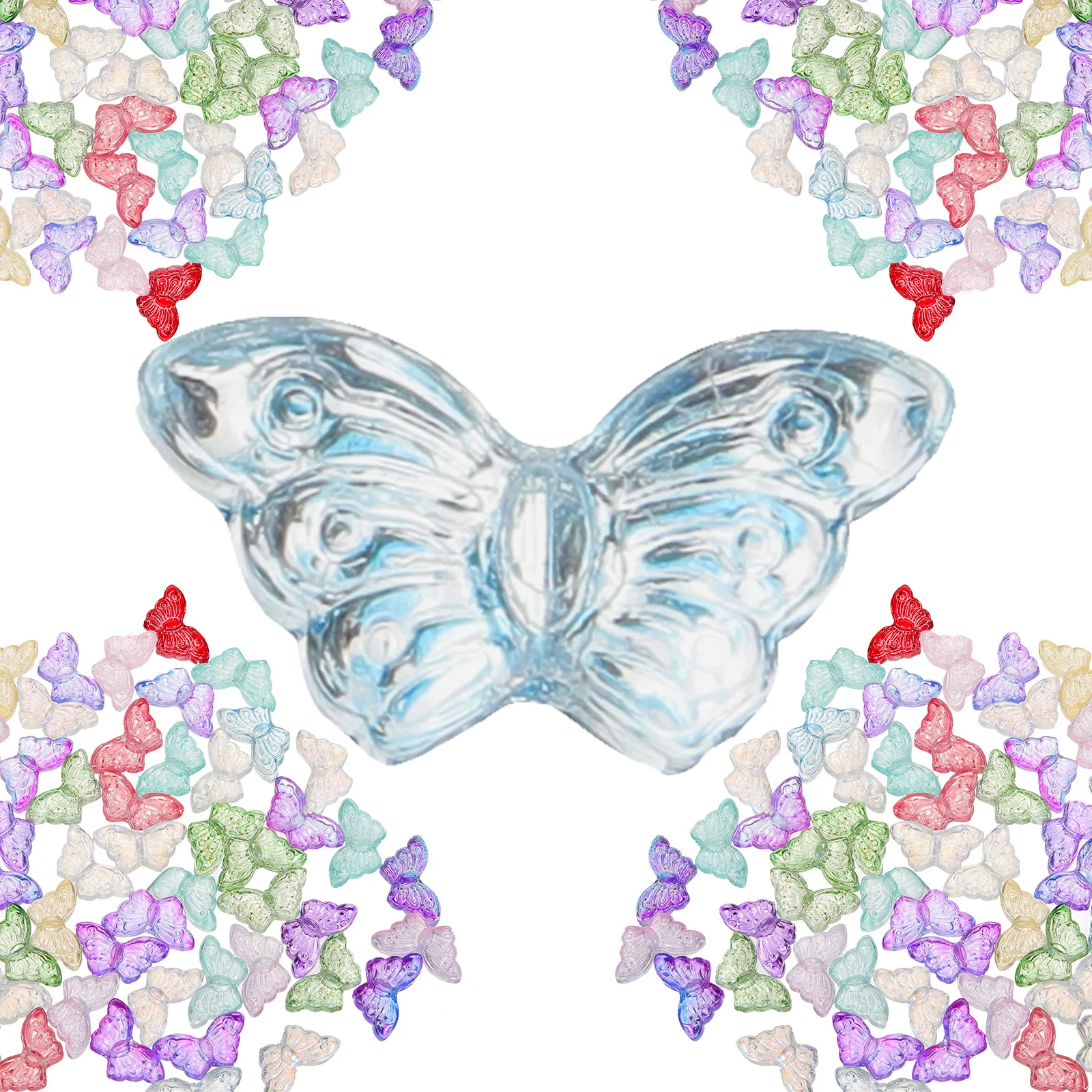 

100 Pcs Three-dimensional Jewelry Making Loose Beads Glass Butterfly-shaped