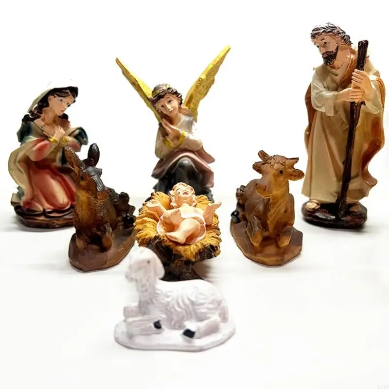 KX4B 12pcs Jesus Nativity Scene Statue Christmas Manger Decoration Set Resin Wisemen