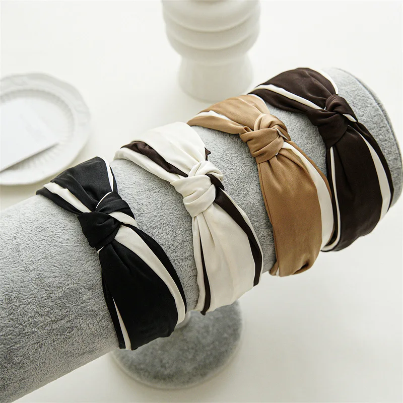 

Korean New Fashion Solid Color Fabric Bowknot Satin Headband Retro Cross Knot Wide Edge Headband Hair Accessories