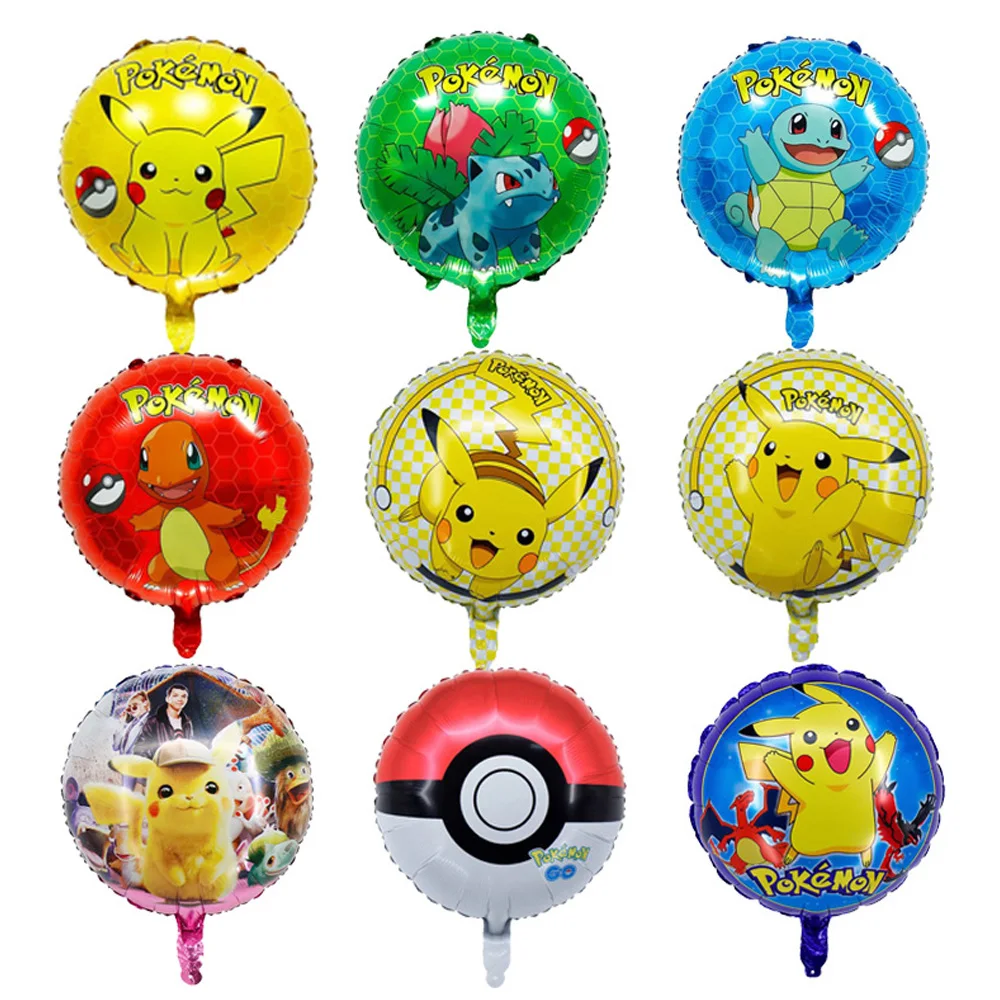 10/50 Stück Pokemon Runde Aluminiumfolienballons für Kindergeburtstage Pikachu Squirtle Cartoon-Ball Babyparty Spielzeug Geschenk