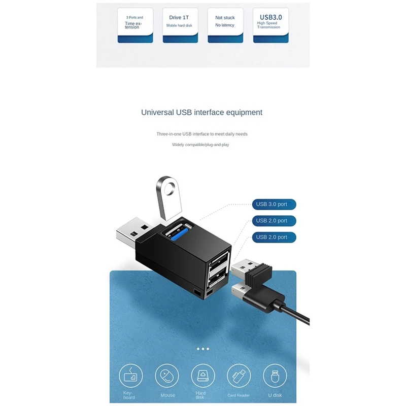 USB 3.0 Hub Adapter Extender Mini 3 Port Breakout U Disk Card Reader For Computer Laptop USB 2.0 Hub PC Parts