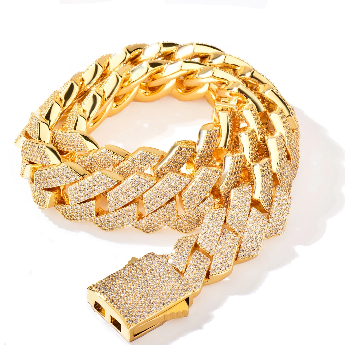 CUC Men Hip Hop Necklace 20mm 4Row Miami Cuban Chain Gold Color Iced Out Zirconia Link Fashion Rock Rapper Jewelry