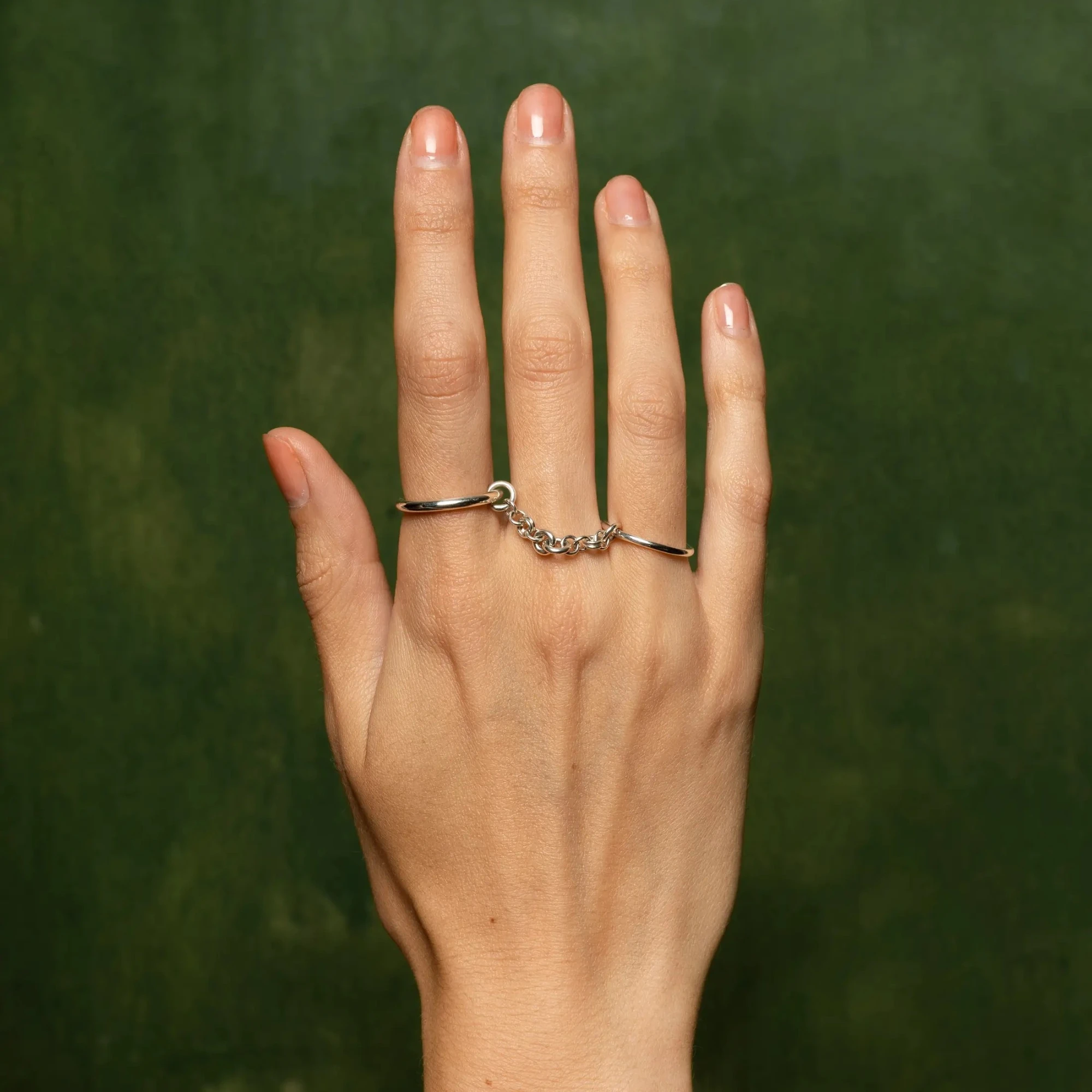 Stainless Steel Double Circle Chain Linked Finger Rings for Women Stackable Boho Jewelry Anillos De Acero Inoxidable Para Mujer