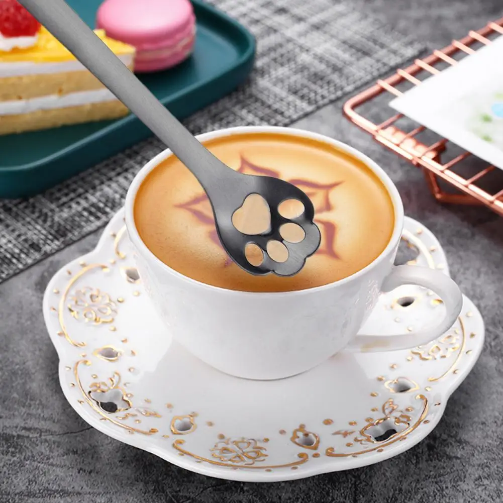 

Cat Claw Coffee Spoons Stainless Steel Hollow Teaspoon Cute Cat Paw Spoon for Tea Coffee Ice Cream Dessert Kitchen Tableware