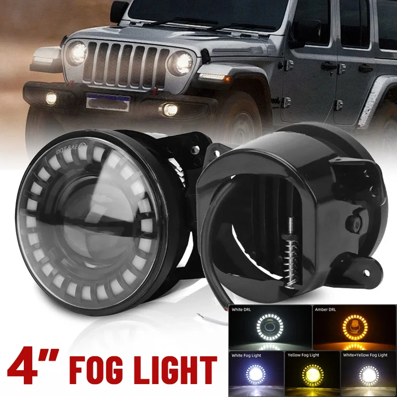 

ACTVTCA 2PCS 60W 4 Inch LED Fog Lights With White Halo Ring DRL Amber Turn Signal Lamp For Wrangler JK TJ LJ Dodge Chrysler