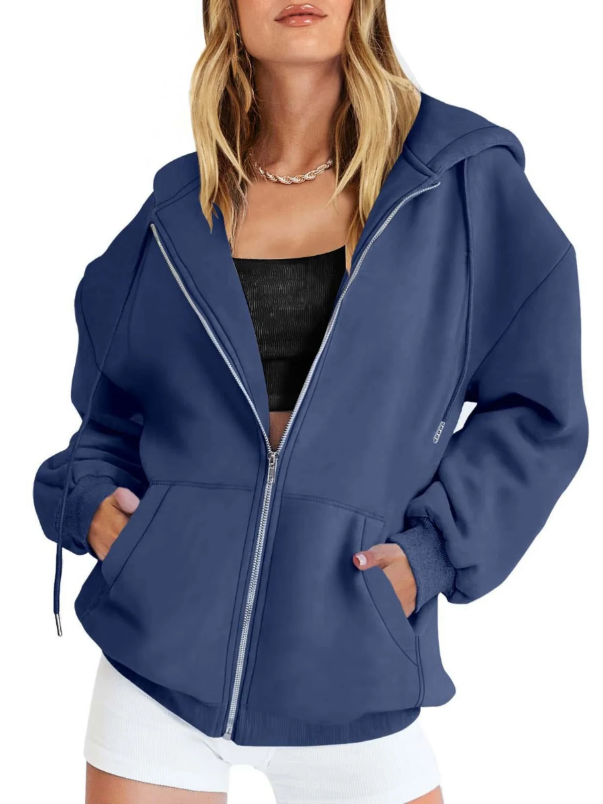 Thiened Zip ket Sweat à capuche Jaet Pure Color Street Sle Long Sve Manteau coupe ample pour femme 8-24 ans