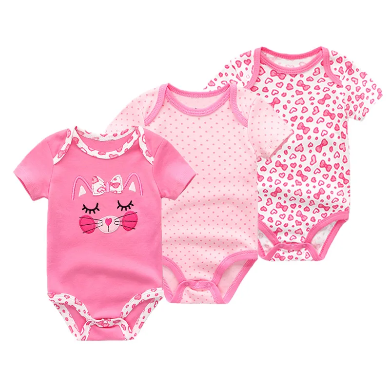 3 Pcs/Lot Catoon Cute Baby Girl Bodysuits 100%Cotton Soft Newborn Oneises Summer Infant Clothes