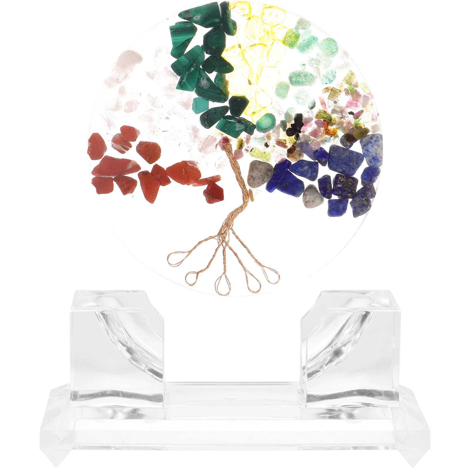 

Crystal Tree nament Clear Round Base Resin Home Office Decor 7 Colors Desktop Statue Prosperity Artificial Tree