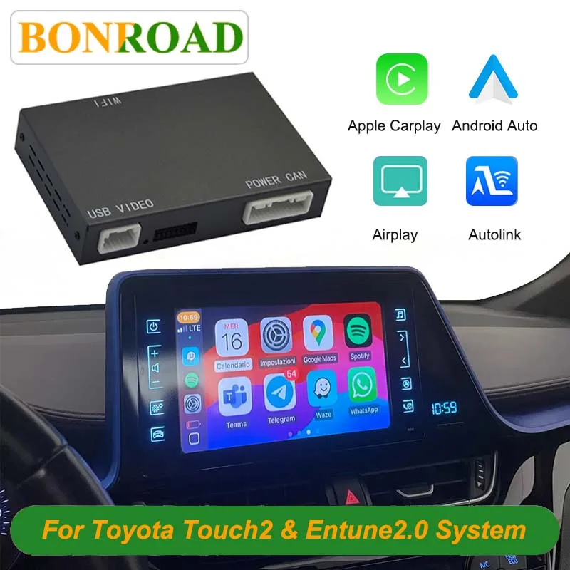 BONROAD Wireless Carplay Android Auto For TOYOTA Touch 2 Entune 2.0 Highlander Tundra Sienna Prius Yaris Camry CHR Module Decoder Box