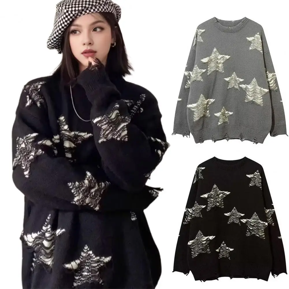 เสื้อกันหนาวสบาย COZY Women's Preppy Star Knitwear Collection เสื้อกันหนาวขนาดใหญ่หลวม Fit Pullover VINTAGE สําหรับฤดูใบไม้ร่วง