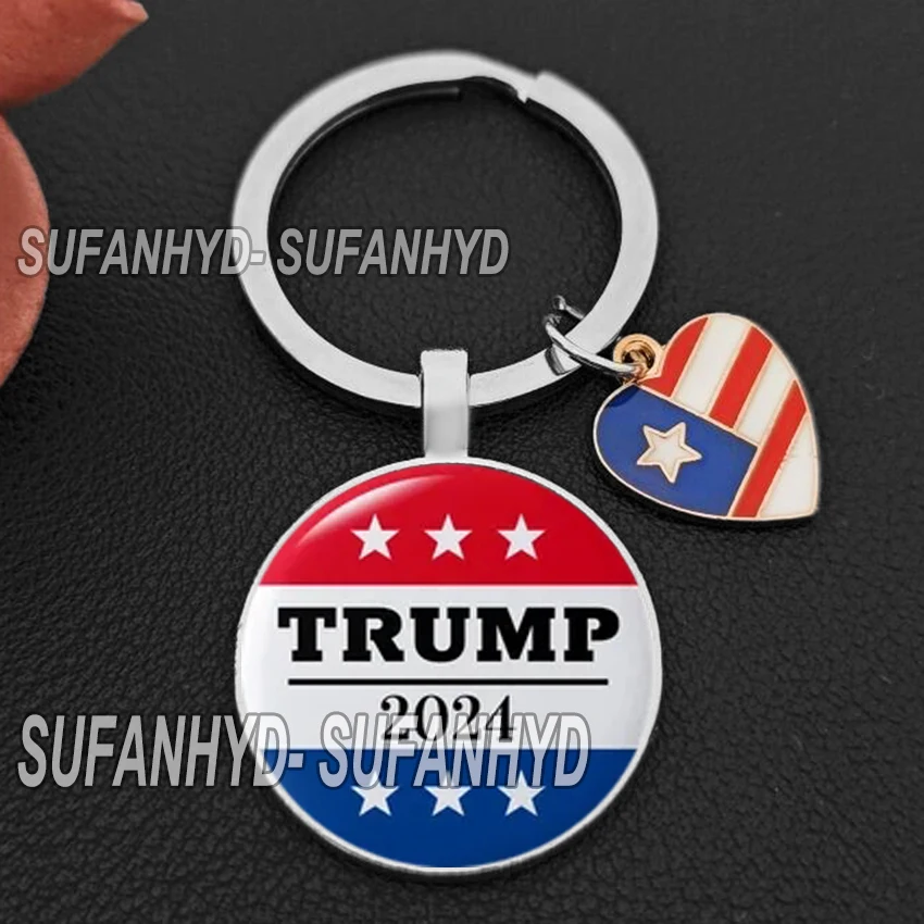 2024 Trump Keychains Flag Keychain Save America Again Creative Glass Cabochon Pendant Key Chains for Men Women Keyring